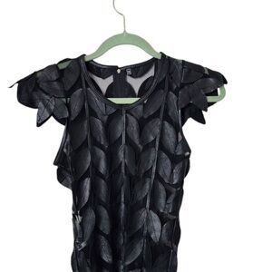 BELGIN FRANCIS leather sheer mesh avant-garde Leaf Pattern‎ top shirt small